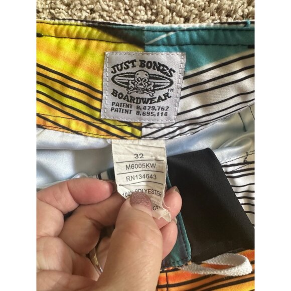 Just Bones Boardwear Boys Striped Boardshorts Size 32 Adjustable Waist 100% Poly - Picture 5 of 8